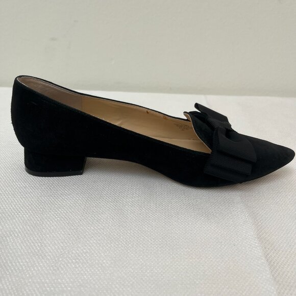 Adrienne Vittadini Pointed Toe Low Heel Black Suede Flat Ballet Ribbon Bow 9.5 - Picture 8 of 10